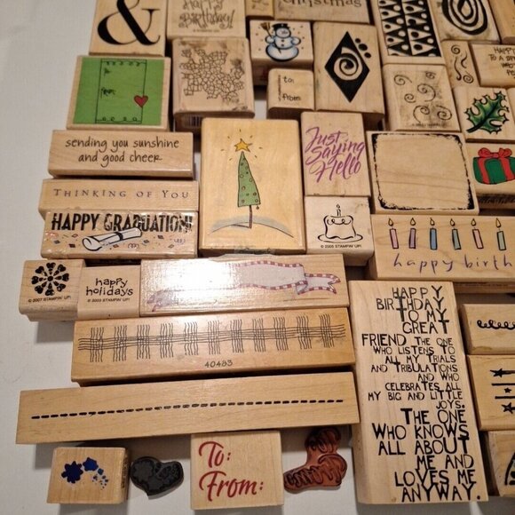 Wood Mounted Rubber Stamps Lot 85+ Holiday Christmas Birthday Various Designs - Picture 4 of 10